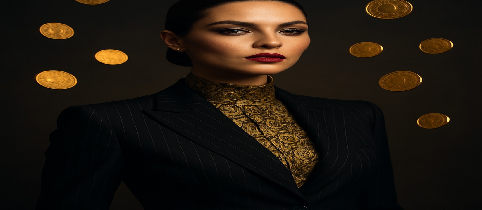 999 apk লোগোসহ কালো ডোরাকাটা পোশাকে এক নারী, চারপাশে ভাসমান সোনার কয়েন ও সোনালি আলো